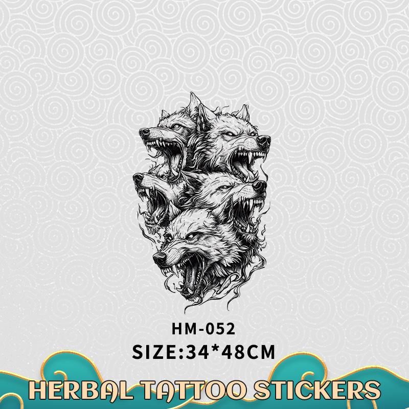 3pcs Large Men'S Tattoo Stickers Tiger, Lion, Wolf Realistic Design, Waterproof And Non-Glossy, For Back - Perfect For Parties, Daily Wear, Unique Gift Idea For Men.