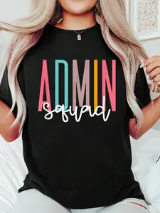 Admin Squad Admin Assistant School Principal Administrator T-Shirt Print T-Shirt Casual Crew Neck Short Sleeve Comfort Tee Top For Spring & Summer Women's Clothing