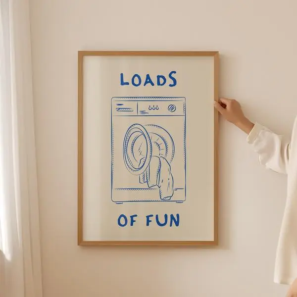 Vintage Laundry Room Decor Poster - Funny Quote Print For Laundromat - Minimalist Blue Wall Art For Loads Of Fun