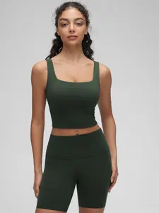 CRZ YOGA Butterluxe Womens Square Neck Longline Sports Bra - Workout Crop Tank Tops Padded with Built in Shelf Yoga Bra