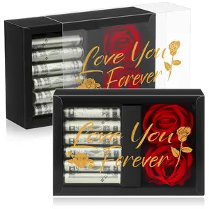 Valentines Gift Money Bouquet Kit Surprise Gift Box with 2 Velvet Rose 6 Acrylic Tubes,Cash Gift for Women Girlfriend Wife Mother,Love You Forever Flower Box for Birthday Anniversary Wedding Thanksgiving Galentines Graduation Gift,Valentine Gift Exchange