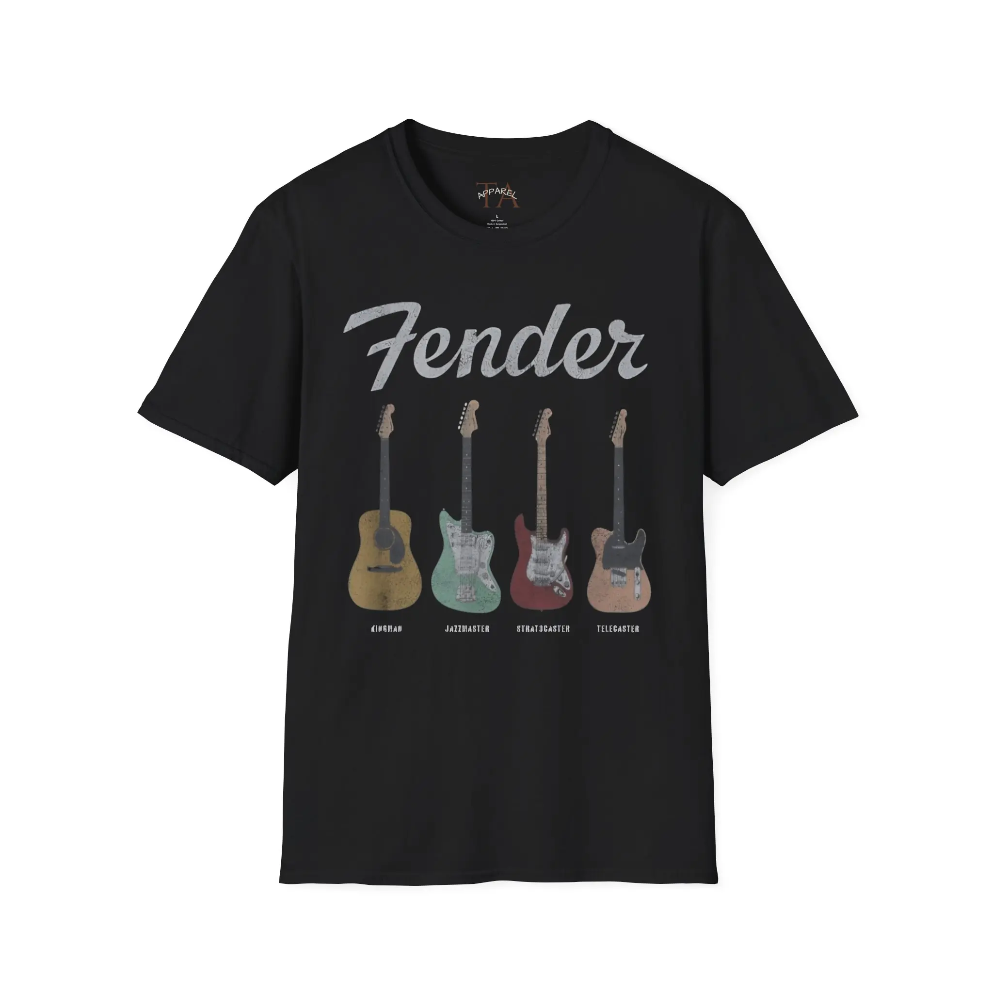 Fender Guitar Lovers T-Shirt - Vintage Style Rock Band Tee Unisex Top for Adults Soft Smooth Fabric Classic Fit Perfect for Music Enthusiasts and Rock Band Fans