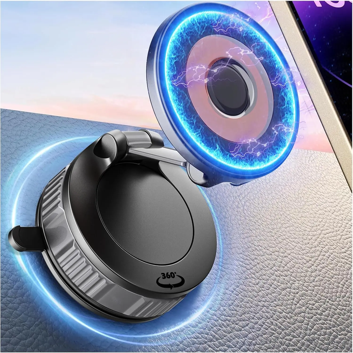 Phone Holders for Your Car Adjustable Upgraded Vacuum Magnetic Suction Cup Phone Mount for Car/Gym/Mirror,Magnetic Car Phone Holder Compatible with iPhone Android and All Smartphones (Black)