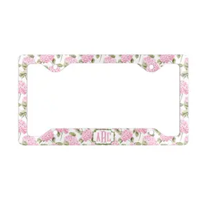 Pink Hydrangea License Plate Frame, Personalized Monogram Car Decor