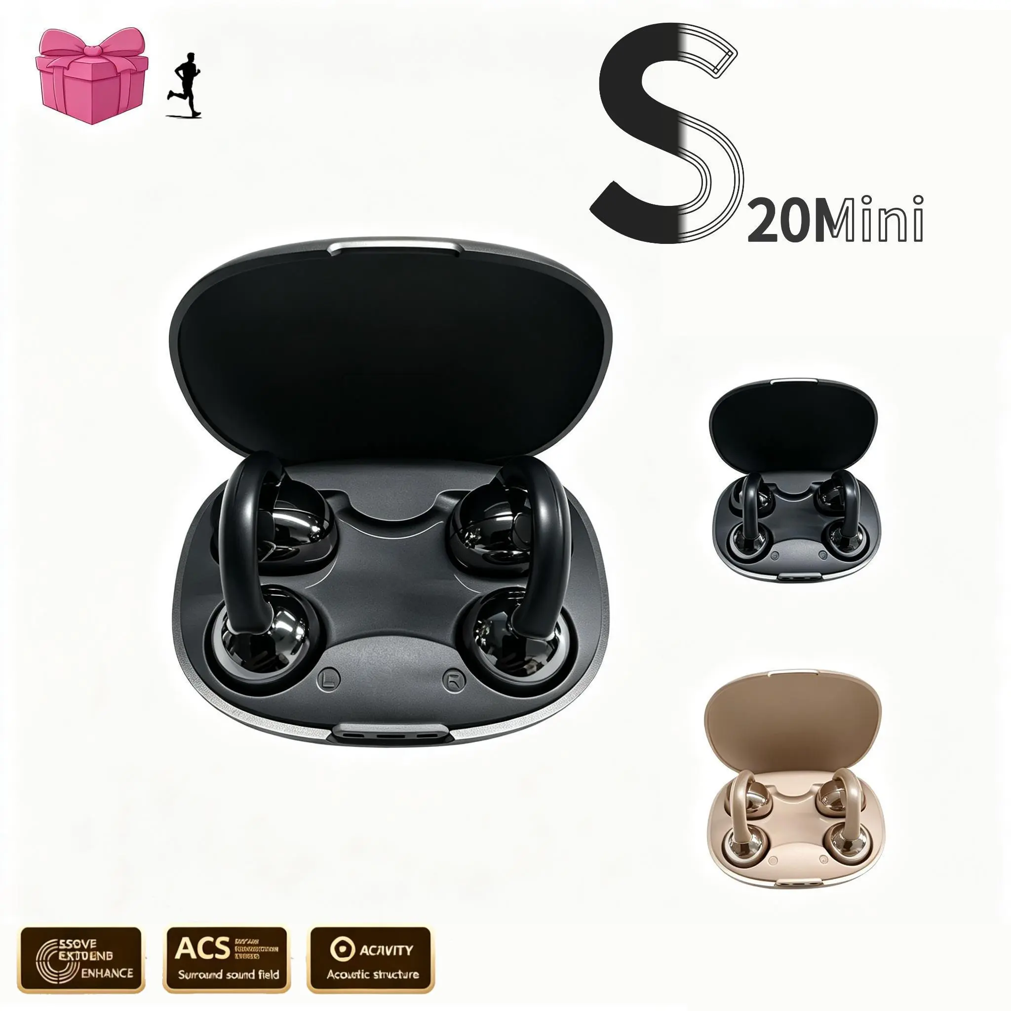 TWS Bluetooth Earbuds S20 - Non-In-Ear Wireless Headphones with ENC Noise Cancellation, Panoramic HiFi Stereo, IPX5 Waterproof, Durable Battery, Comfortable Fit for Sports