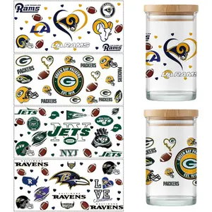 4 Sheet UV Dtf Cup Wraps for 16 Oz Glass Cups American Football Waterproof Rub on Transfers Stickers for Tumblers Cup Wood Furniture Car DIY Crafts Decor Wrap Decals