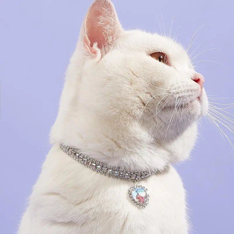 Heart Shaped Artificial Diamond Pet Collar, Aesthetic Cute Cat Collar, Cat And Dog Accessory