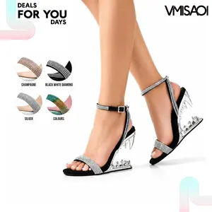 Womens Morso Rinestone Heels Open Round Toe Tiger Teeth Shark Heel Ankle Dual Glitter Strap Slip On Trendy Wedding Party Dating Outing Holiday Concert Graduation Fashion Sandals Deals For You Days