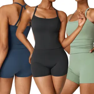 Two-piece Set Women's Solid Color Backless Crop Cami Top & High Waist Shorts Tracksuit Set