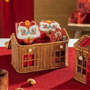 New Year Gift Box Biscuits and Nuts Packaging Box Multi-Functional Chinese Woven Handheld Gift Basket with Lid and Spherical Handles for Easy Handling laundry basket that rolls boyfriend drain burr best friend house organizers sink blue divide chic color