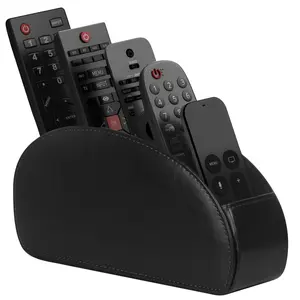 Remote Control Holder with 5 Compartments - PU Leather Remote Control Box Desktop Storage Box for TV, DVD, Blu-ray, Media Player, Heater Controller