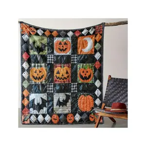 A Cozy And Soft Vintage Halloween Flannel Throw Blanket Made Of 280Gsm, Featuring Festive Patterns Of Pumpkins And Bats. Measuring 59X78.Inches, It'S Use On Sofas, Beds, Or During Travel, Making It A All-Season And