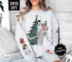 Sorta Merry Sorta Scary Christmas Sweatshirt, Skeleton Xmas Sweater, Holiday Sweatshirt for Women
