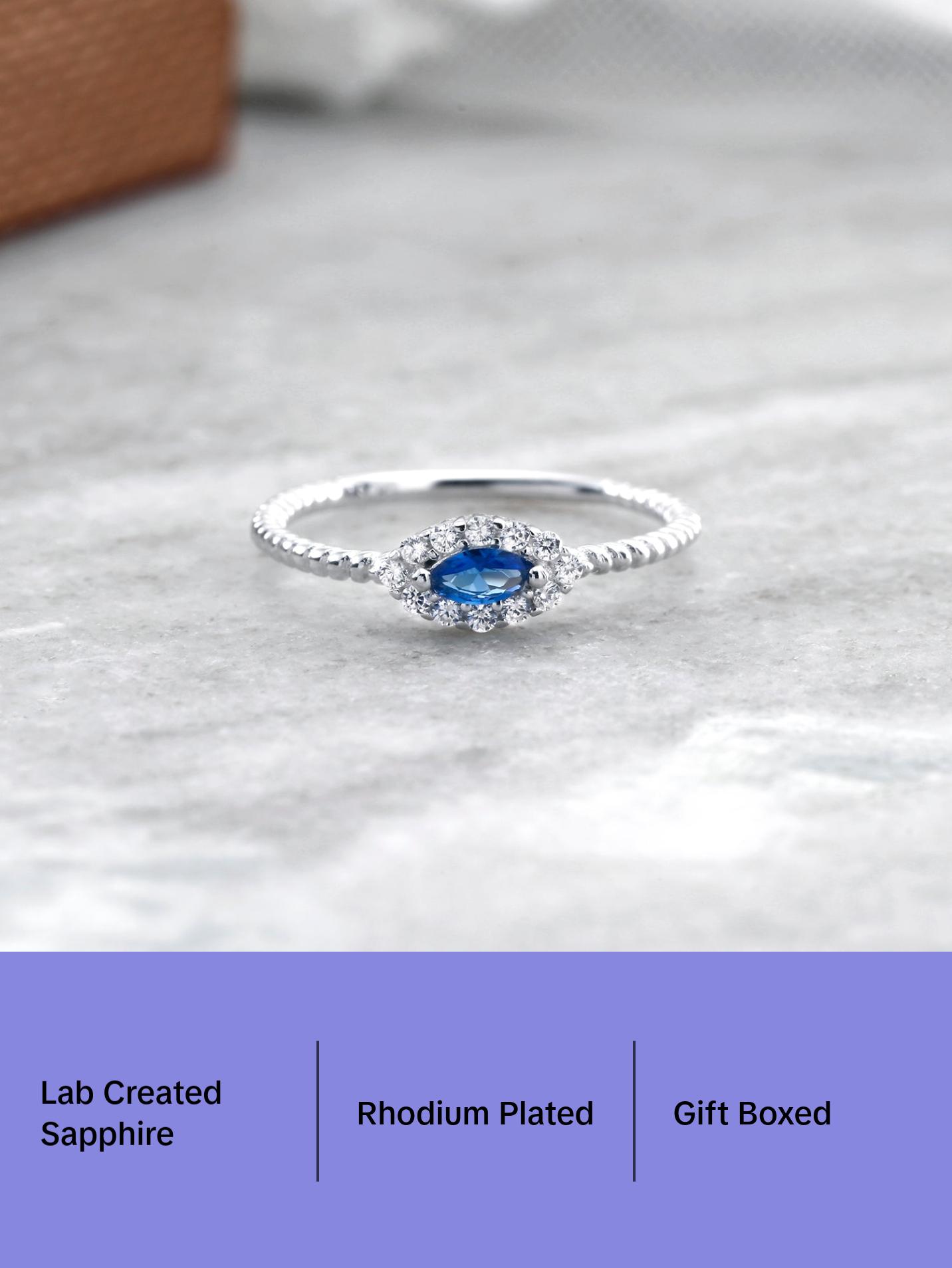 925 Sterling Silver Lab Created Sapphire Stacking Ring, Marquise Blue Sapphire Ring, Sapphire Halo Stacking Rings, Sapphire Jewelry, Stacking Ring