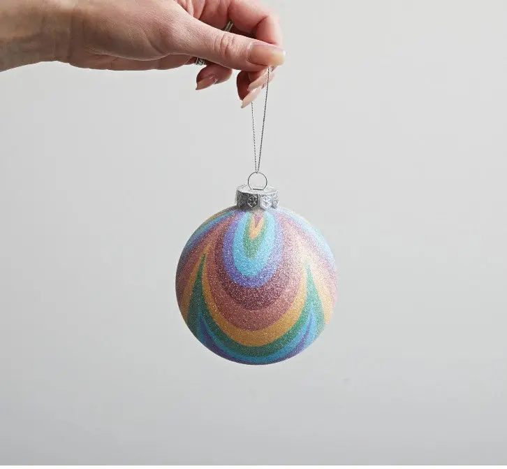 4" Round Rainbow Ball Ornament with Glitter