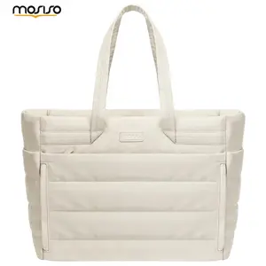【Limited-Time Sale】MOSISO Laptop Tote Bag for Women, 15.6 inch Nylon Quilted Shoulder Bag with Horizontal & Vertical Pockets, Lightweight Large Capacity Work Computer Handbag for Travel, Office, College & Daily Use, Durable Tote Bag SpringStatements