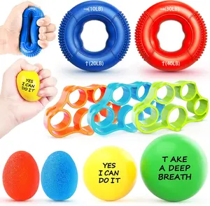 Grip Strength Trainer Kit, 9-Piece Hand Strengthening Devices with 3 Finger Exerciser, 2 Dual-Force Forearm Strengthener, Finger Stretchers & Stress Balls for Rehab & Recovery