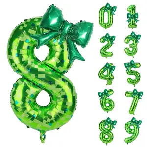 3pcs 40-Inch Mosaic 0-9 Aluminum Number Bows, Birthday Party Souvenirs, Decorative Balloons, Party Supplies