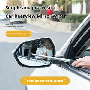 Telescopic Car Side Mirror Squeegee, Long Handle Mini Window Water Wiper, Quick Glass Cleaner Tool for Rainy Days & Safe Driving