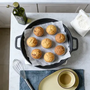 Multifunctional Cast Iron Pan, Versatile Non-Stick Skillet with Dual Assist Handles, Suitable for Stovetops, Ovens, Grills & Campfires - Even Heat Distribution, Flat Top BBQ Griddle for Indoor & Outdoor Use