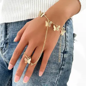 Alloy one-piece chain golden/silver butterfly tassel finger bracelet one-piece chain ladies daily wear gift