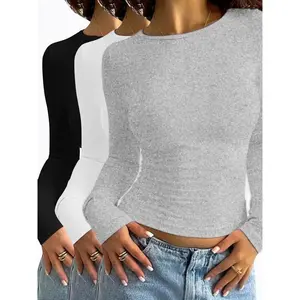 Women's Solid Color Long Sleeve Tee, Casual Basic Round Neck T-shirt for Fall & Winter, Women's Top for Daily Wear, Going Out Tops