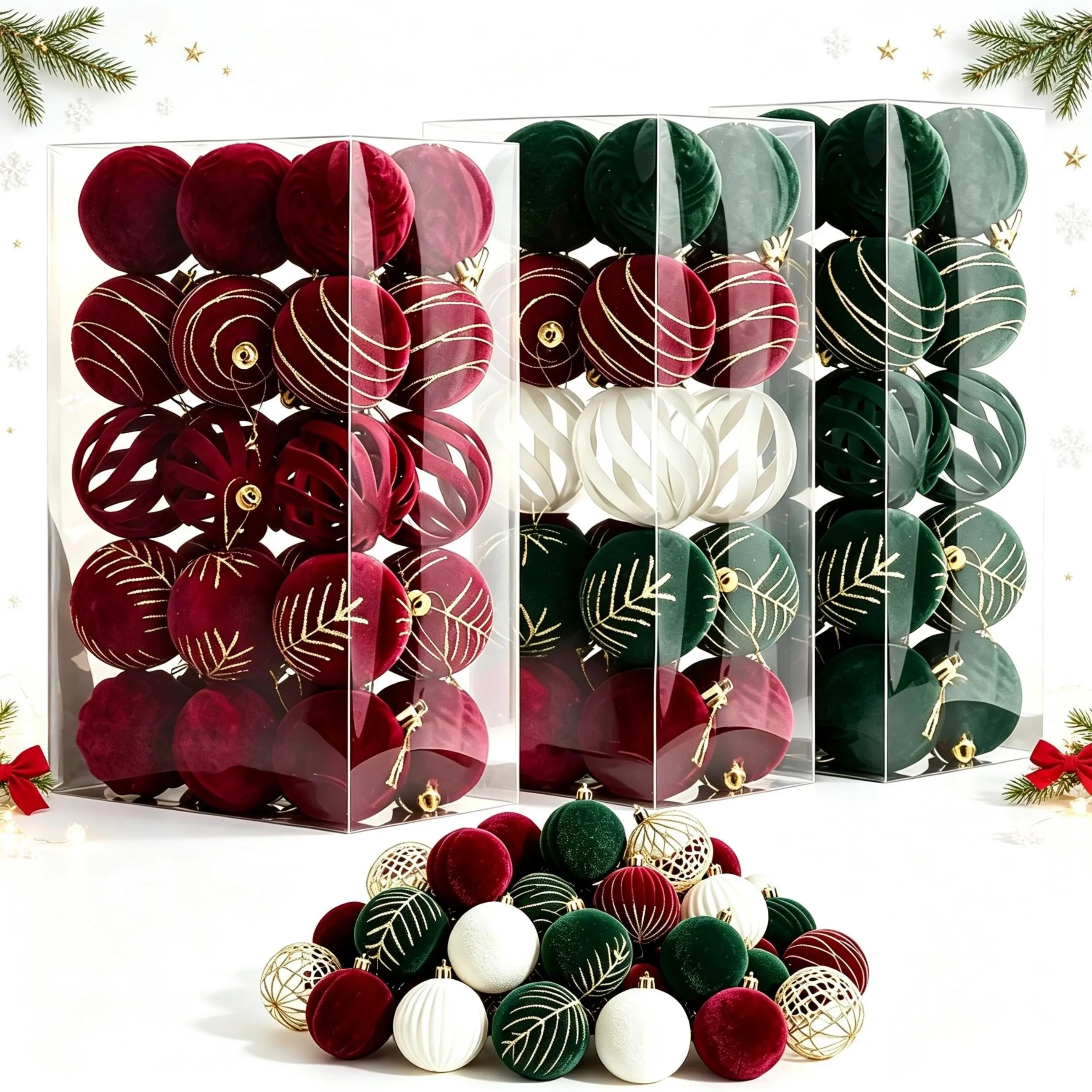 Christmas Tree Ornaments  Christmas Decorations  30-Piece Set – 6cm Flocked Velvet Christmas Baubles Luxury hanging Christmas baubles for Christmas trees and festive home décor.