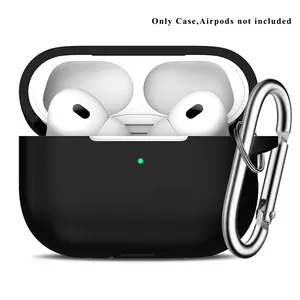 Silicone Earbuds Case with Carabiner, Solid Color Anti-fall Earphones Protective Case for Airpods Pro 2, Soft Earphone Protector with Visible LED Charging Indicator for Women & Men