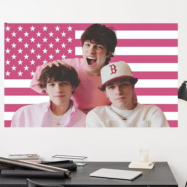 Sturniolo Triplets 3x5ft Pink Flag with 4 Brass Grommets, Hanging Home Decor Tapestry, Merch for Fun Party Decorations