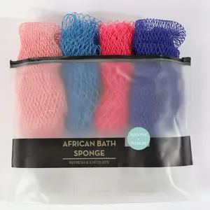 Bellanomi 4 Piece African Exfoliating Net Sponge Bundle For Regular & Sensitive Skin, Ethically Sourced from Nigeria- Reusable Travel Pouch Included