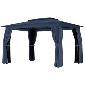 Blue 10x12ft Patio Canopy Shelter UPF30 Double Tier Roof Mesh Net Privacy Curtains for Spa Bath Courtyard Use