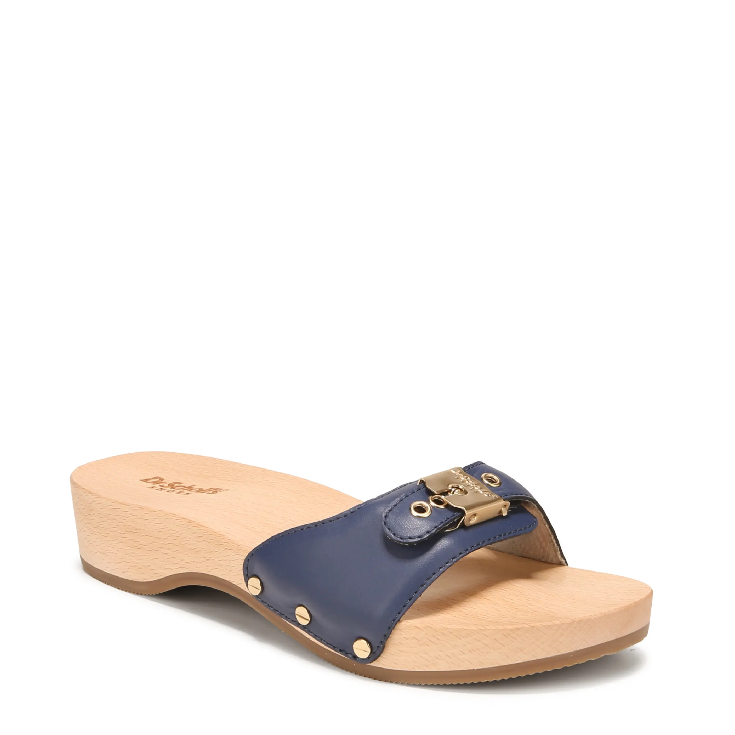 Dr. Scholl's Shoes Women's Original Pescura Leather Slide Sandal, Slip On Clog with a Round Toe and Block Heel for Casual Wear, Block Heels, Soft Fabric, 1.375 Inch Block Heel