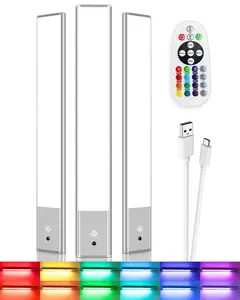 Rechargeable Under Cabinet Lighting Wireless, Under Counter Lights for Kitchen Closet Bedroom Wardrobe Stairs Hallway 79 LED 15 Color Temps Dimmable RGB Lights Bar with Remote 3 Pack