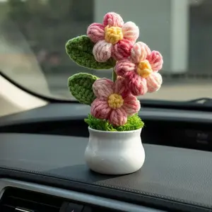 Handmade Crochet Flower Plant Pot Cover, Gradient Color Design, Perfect Gift for Friends & Family, Home Office Car Decor