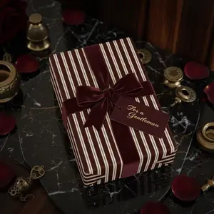 Burgundy Stripe Wrapping Paper Roll Christmas Gift Wrap Elegant Holiday Paper