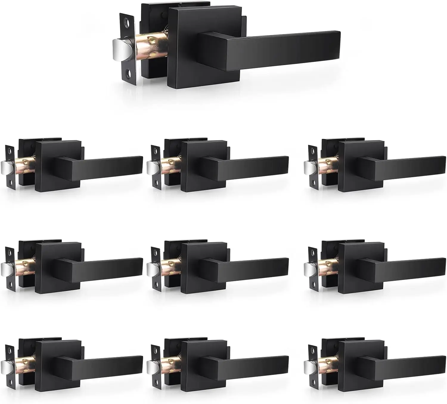 2/6/10 Pack| Matte Black Passage Door Handles Square Interior Door Levers for Hall Closet, Indoor Non-Locking Heavy Duty Leverset for Right/Left Handed Doors
