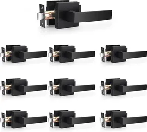2/6/10 Pack| Matte Black Passage Door Handles Square Interior Door Levers for Hall Closet, Indoor Non-Locking Heavy Duty Leverset for Right/Left Handed Doors