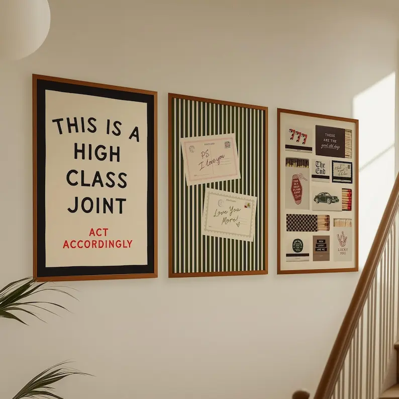 Trendy Poster Set of 3 Prints This is a High Class Joint Print, Matchbox Prints, Postcard Prints, Dopamine Decor Bundle