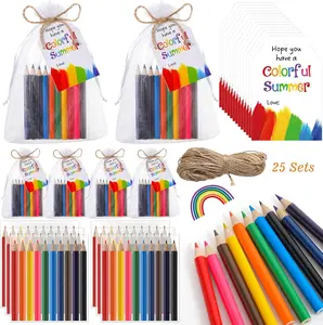 25 Set Back to School Gifts Bulk, Colored Pencil Hope You Have a Colorful Summer Card Gift Bags and Hemp Rope, Preschooler Kindergarten Graduation Gifts Summer Gifts Party Favor Last Day of School Classroom Prizes Reward Gift Elementary Goody Bag Filler