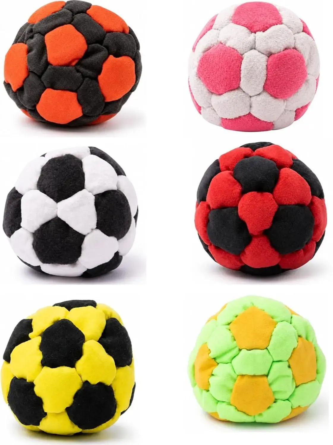 Hacky Sack 1/6 Pack, Classic Unisex Vibrant Fleece Fabric Juggling Balls with Soccer Design for Adults - 7cm Lightweight Soft Sacks for Outdoor Play & Coordination Training, Hexagonal Soccer Pattern, 6Pcs