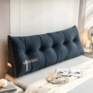 Large Bed Reading Headboard Wedge Pillow Ergonomic Memory Foam Supportive Orthopedic Backrest Cushion with Side Storage Pocket for Dormitory Back-to-school Season