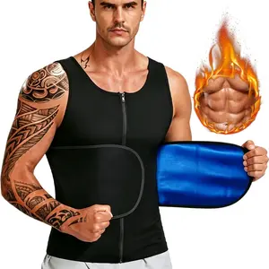 Men's Sweat Compression Waist Trainer Vest Belly Sweat Belt Zipper Tank Top Body Shaper Shapewear Corset Workout Enhancing Shirt Suit