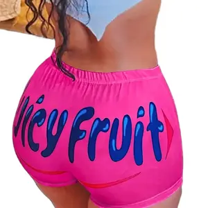 Juicy Fruit Letter Print Shorts, Sexy Workout Summer Club Shorts, Women's Clothing