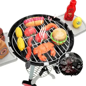 Realistic Smoking Barbecue Grill Kitchen Playset with Accessories for Imaginative Pretend Play Includes Food Items and Condiments for Kids Role-Playing