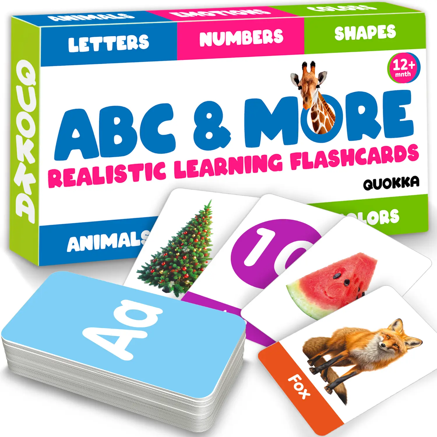 QUOKKA 60 Realistic Vocabulary Flash Cards Set - Sturdy Language Learning Flash Cards for Ages 2-6, Preschool Alphabet Tool, Homeschooling & Classroom Use with ABCs, Numbers, Animals, Interactive Games, Toddler Gifts, Language Learning Flashcards