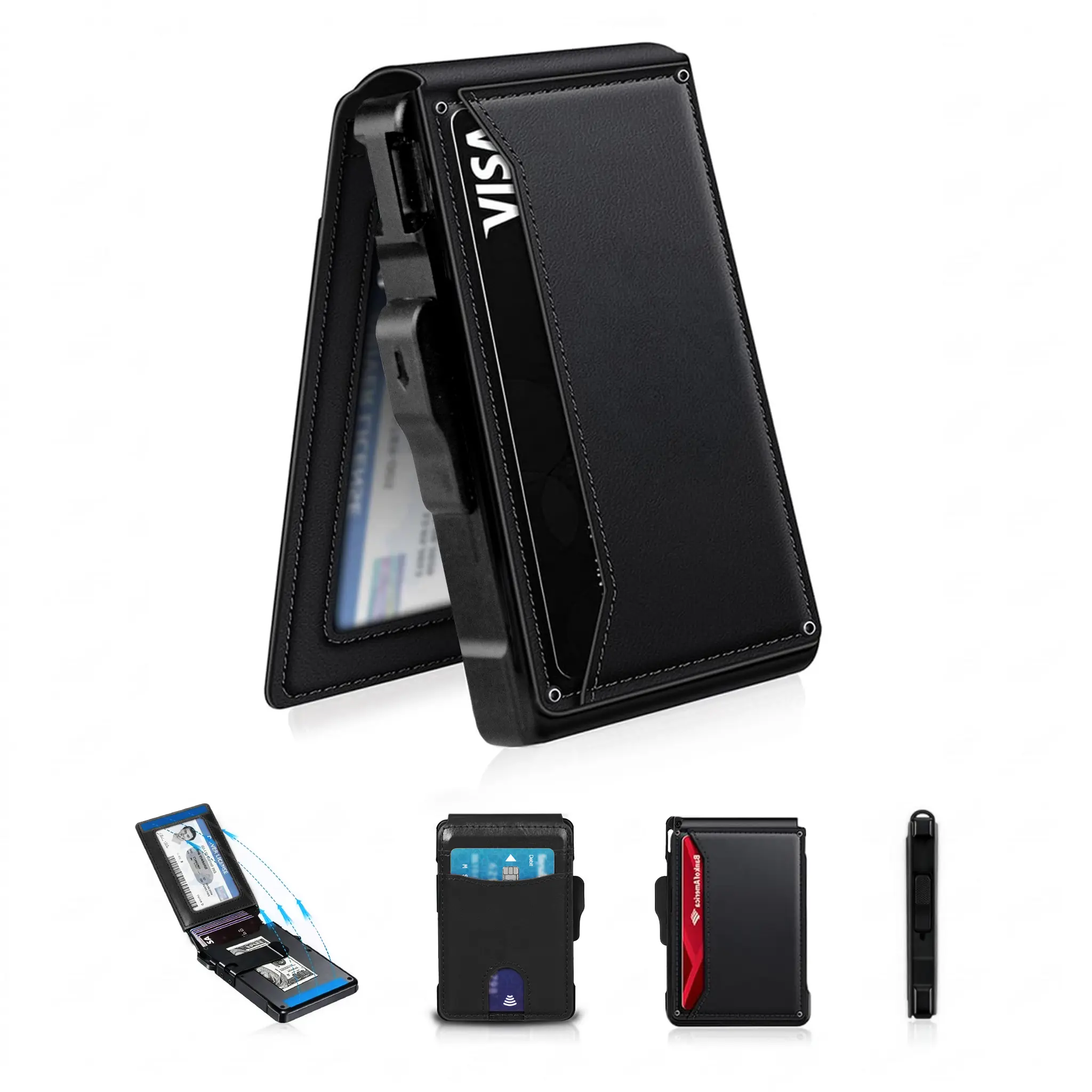 Men’s Minimalist Bifold Wallet with RFID Blocking, Air Tag Slot, Pop-Up Card Holder, 7-9 Card Capacity, Magnetic Clip for Max 5 Bills (AirTag Not Included) - Summer Wins, father’s daygifts.