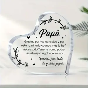 Spanish Dad Gift - Spanish Inscription Heart-Shaped Acrylic Plaque, Vintage Spanish Text, Suitable for Father's Day, Birthday, Christmas - Desktop Souvenir for Daughter or Son (Irregular Shape, Spanish Nameplate)