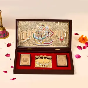 Radiate Devotional Elegance | Gold-Plated Radha Krishna Frame with Charan Paduka | Perfect for Diwali, Housewarmings & Gifts