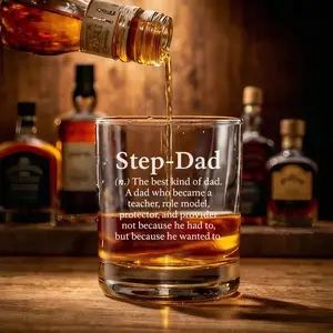 Funny Personalized Whiskey Glass – “Step-Dad Definition” Custom Engraved Gag Gift for Dad & Husband, Gift for Men & Women, Him & Her, Couples, Father’s Day, Birthday, Anniversary