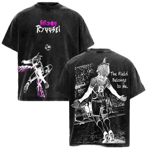 Shidou Ryusei Vintage Washed Oversized T-Shirt, Blue Lock Anime Graphic Tee, Heavyweight Cotton Streetwear Outfit, Unisex Casual Top, Perfect Anime Fan Gift 9T2 64F